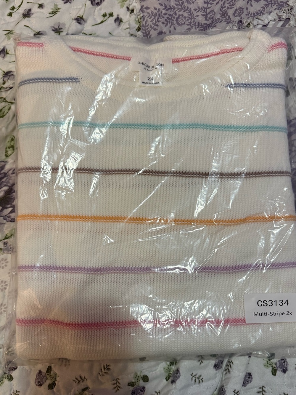 NIP ChicSoul White Multi-Stripe Sweater size 2X
